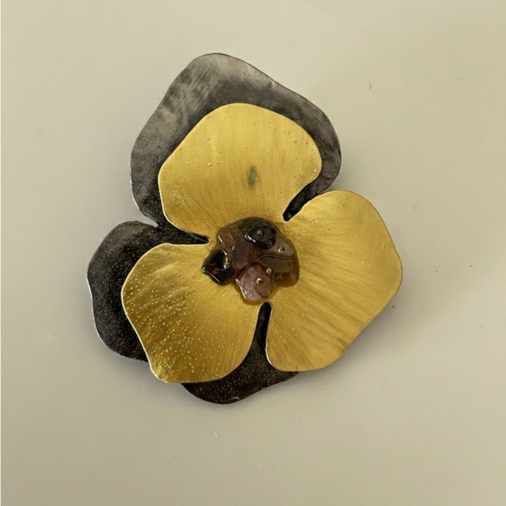 Gold and Black Flower Brooch